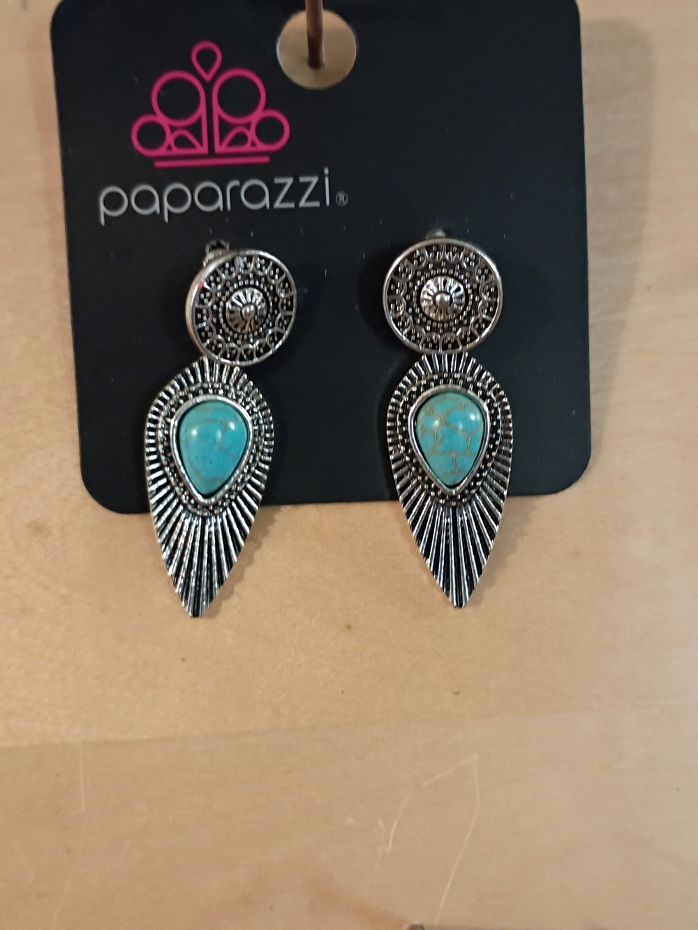 Paparazzi Silver-Tone Turquoise Teardrop Dangle Earrings
